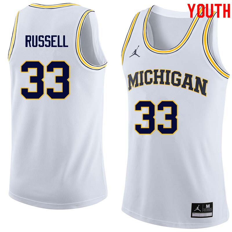 Youth #33 Cazzie Russell Michigan Wolverines College Basketball Jerseys Sale-White - Click Image to Close